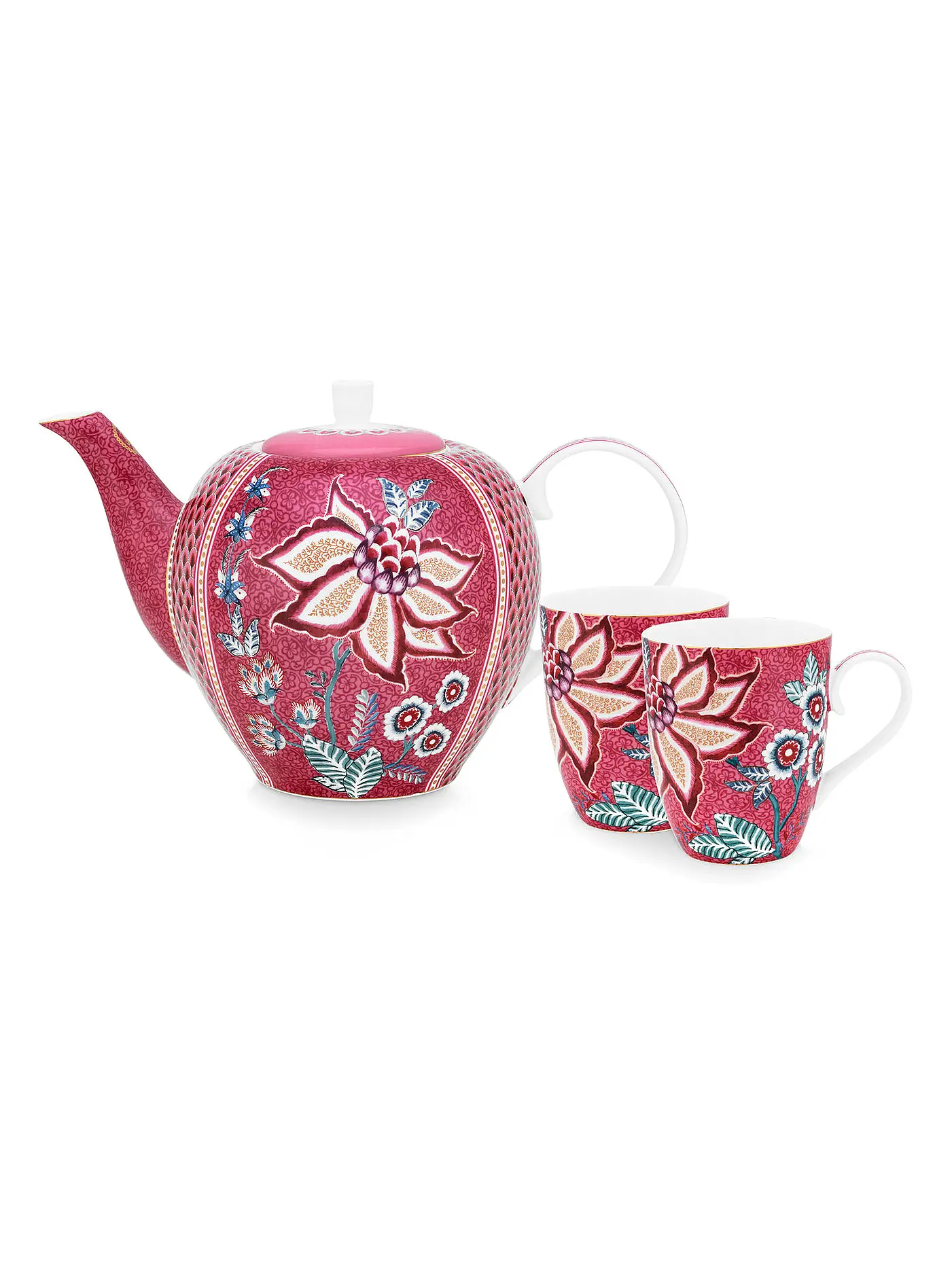 PIP STUDIO | Tekanne mit Henklbecher Set Large Flower Festival Dark Pink | 